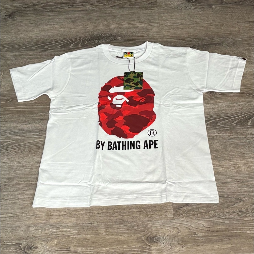 Bape White and Red Graphic T-Shirt